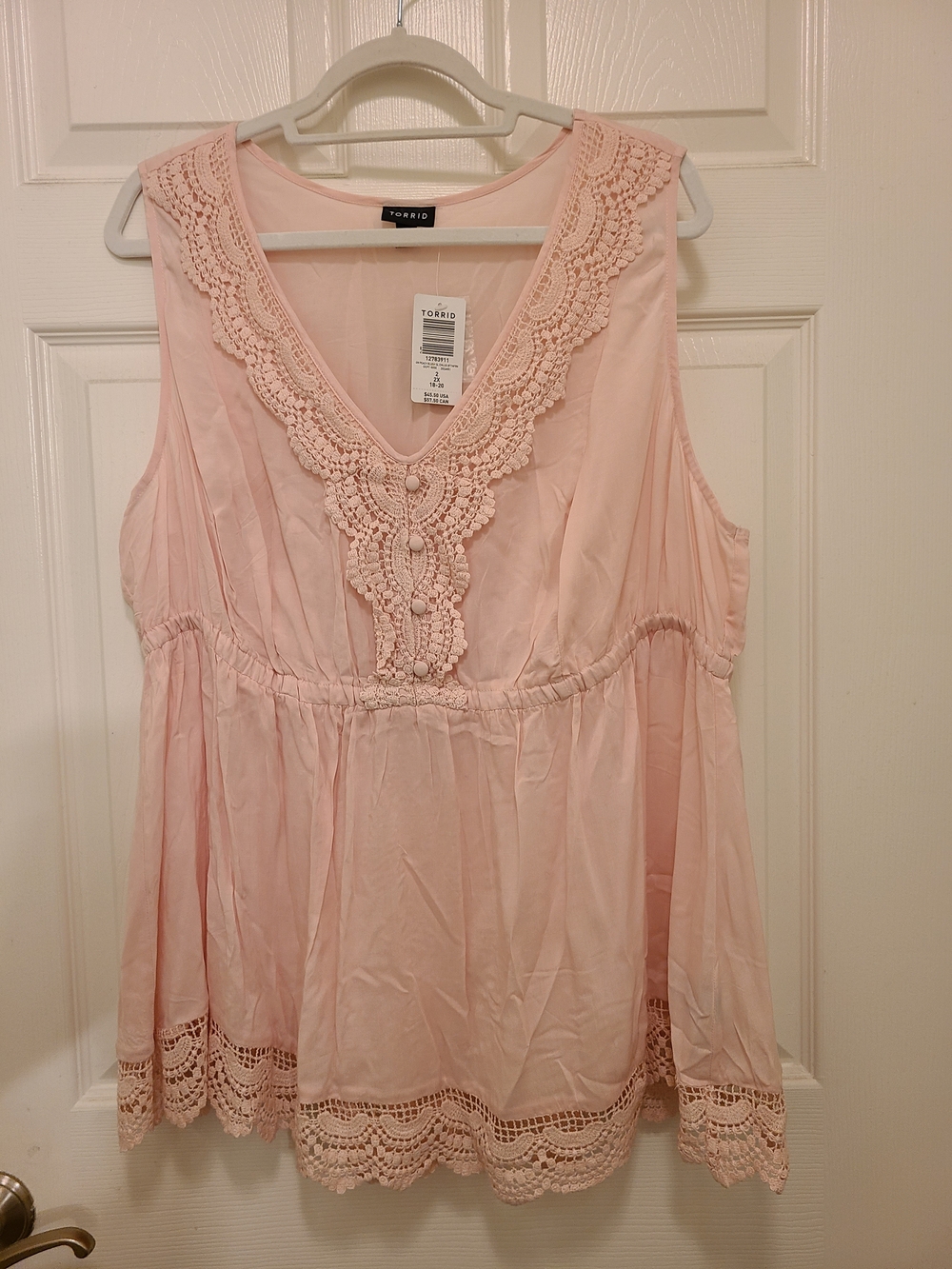 Torrid Blush Pink Crochet Trim Sleeveless Top